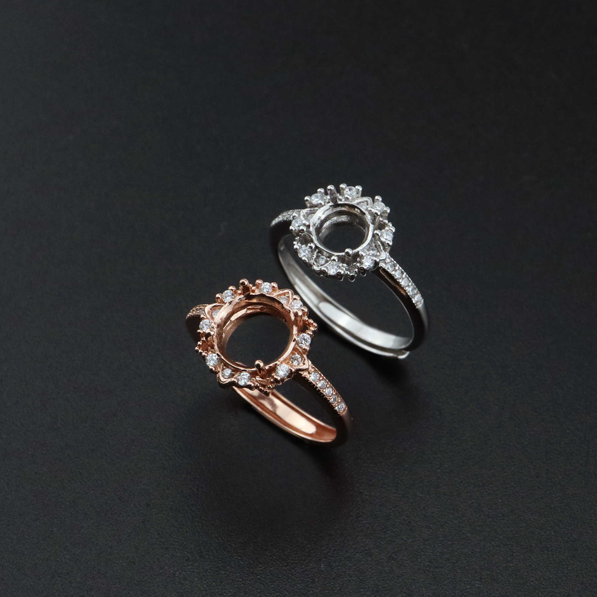 1Pcs 6-8MM Flower Round Prong Bezel Rose Gold Plated Solid 925 Sterling Silver Adjustable Ring Settings for Moissanite Gemstone DIY Supplies 1210051 - Click Image to Close